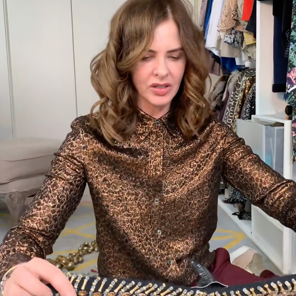 Vanessa Seward Albert Silk-blend Lamé Blouse Metallic | Worn by Trinny Woodall